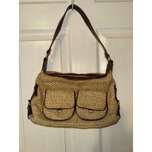 Brown and Tan Woven Shoulder Bag